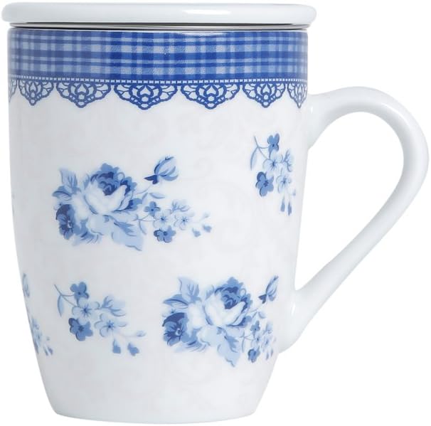 Caneca de Porcelana Super White com Tampa e Filtro Lisboa Azul/Branca Lyor 340ml