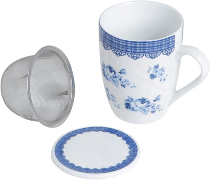 Caneca de Porcelana Super White com Tampa e Filtro Lisboa Azul/Branca Lyor 340ml