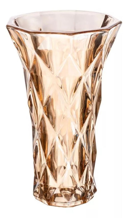 Vaso de Vidro Diamond Âmbar Metalizado Lyor 15cm x 8cm x 25cm