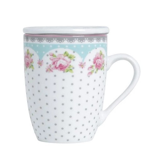 Caneca de Porcelana Super White com Tampa e Filtro Amelia Verde/Branca 340ml