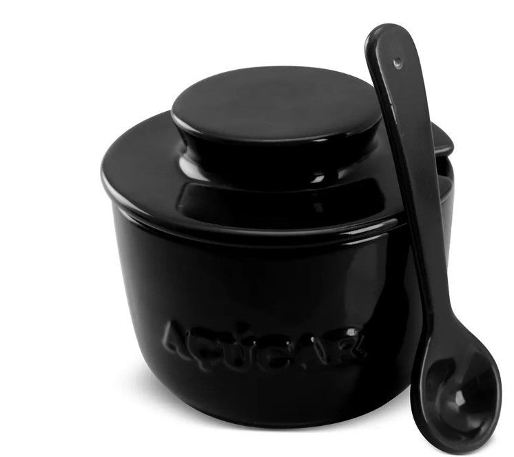 Acucareiro Com Colher Cerâmica Ceraflame Preto 150g