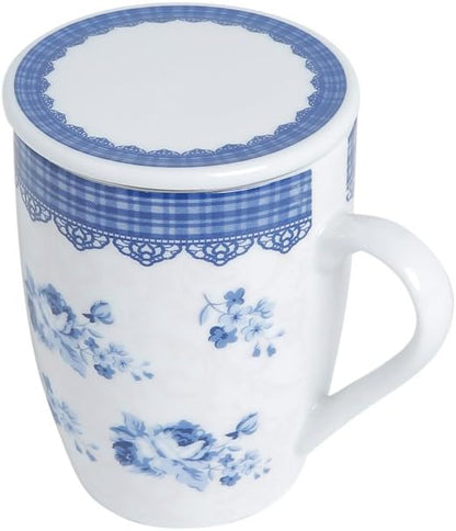 Caneca de Porcelana Super White com Tampa e Filtro Lisboa Azul/Branca Lyor 340ml