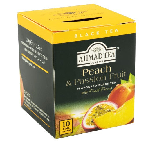 Chá Preto Britânico Peach e Passion Fruit Ahmad Tea London Caixa 20g 10 Unidades