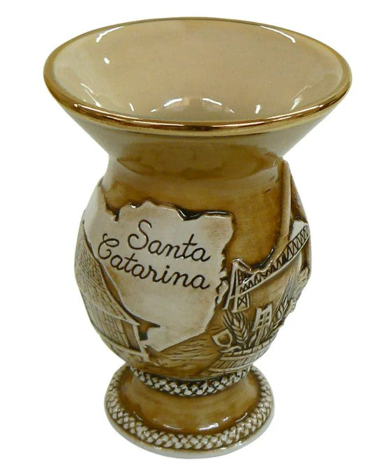 Cuia Em Cerâmica Ceraflame Borda Ouro Santa Catarina 300ml