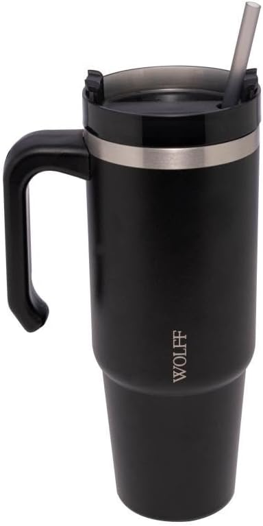 Caneca Térmica Wolff Slimterm Dupla Parede com Canudo Preta 890ml