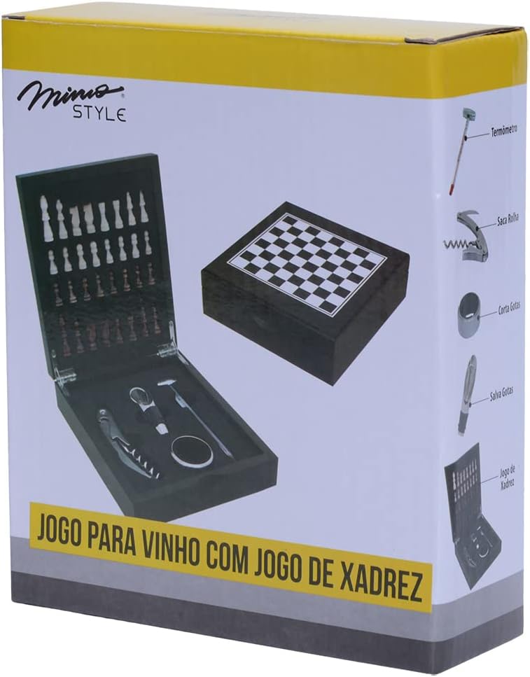 Conjunto para Vinho com Jogo de Xadrez Mimo Style