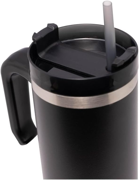 Caneca Térmica Wolff Slimterm Dupla Parede com Canudo Preta 890ml