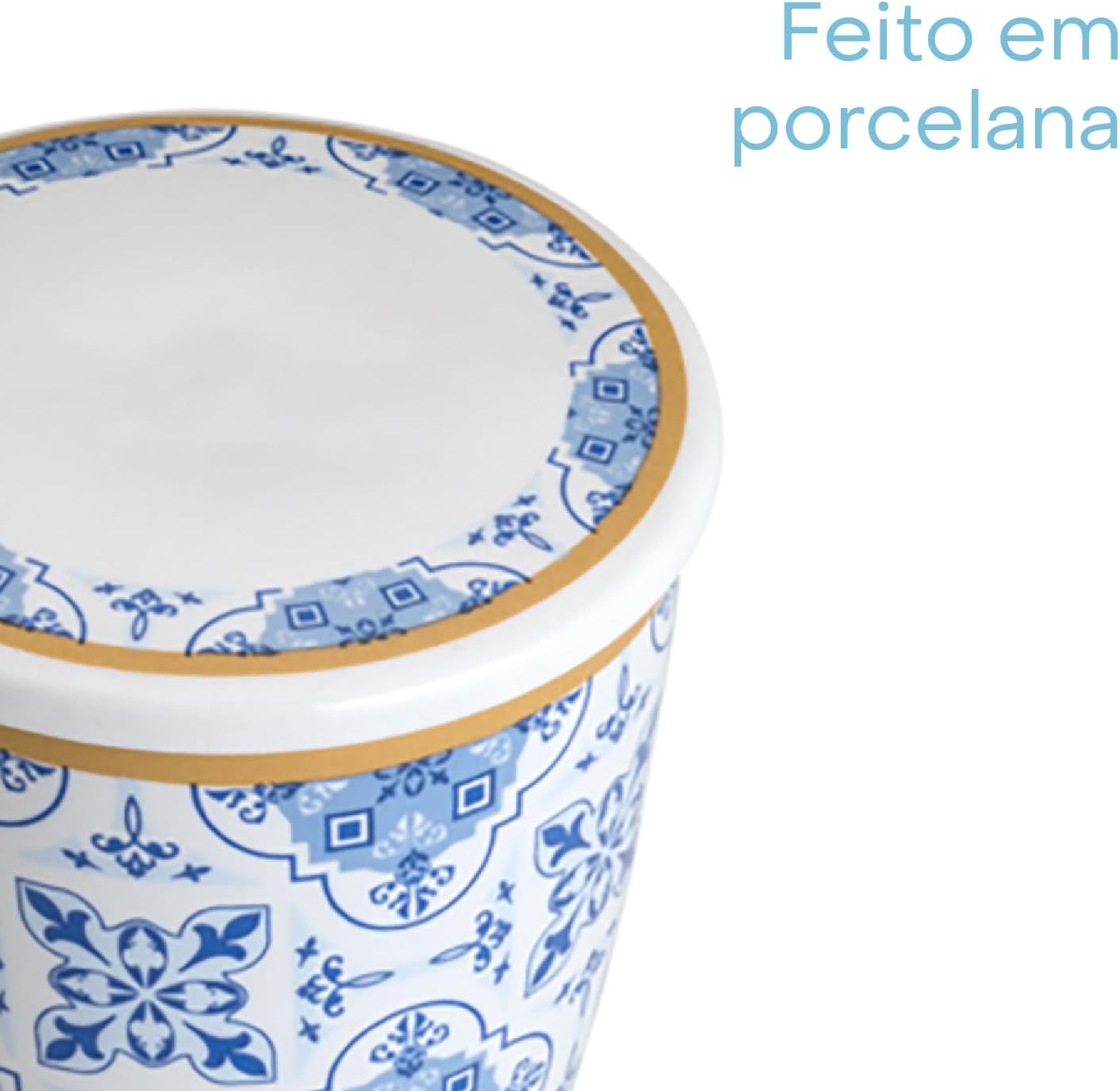 Caneca de Porcelana Super White com Tampa e Filtro Lisboa Azul/Branca Lyor 340ml