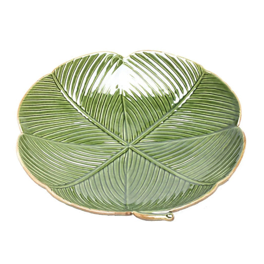 Folha Decorativa de Cerâmica Banana Leaf Verde 20x20x3cm Wolff