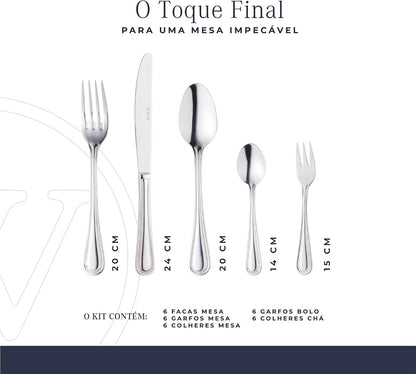 Faqueiro 30 Peças com Faca para Churrasco de Aço Inox Pérola Wolff