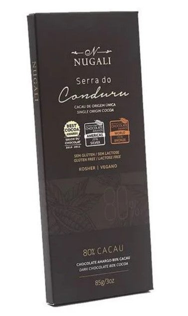 Chocolate Nugali Tablete Serra do Conduru 80% Cacau Vegano 85g